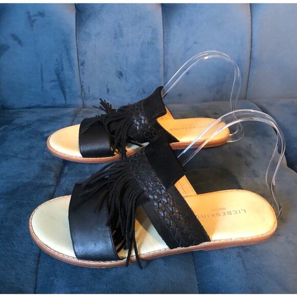 Liebeskind Berlin Anthropologie Sandals Black Leather Fringe Suede U.S. Size 6.5 - Picture 3 of 7
